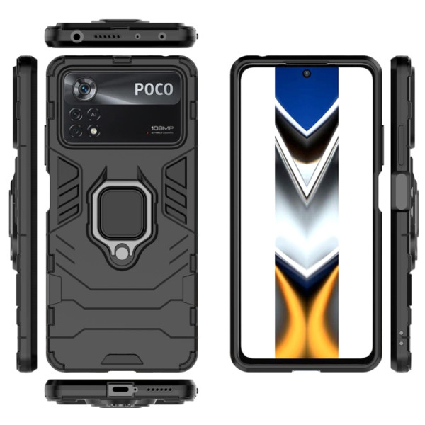 Противоударный чехол Transformer Ring for Magnet для Xiaomi Poco X4 Pro 5G Black