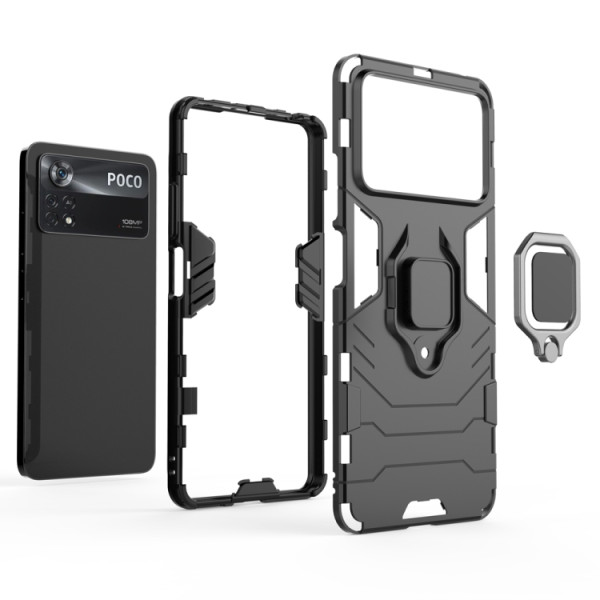 Противоударный чехол Transformer Ring for Magnet для Xiaomi Poco X4 Pro 5G Black