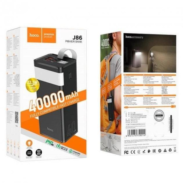Зовнішній акумулятор (Power bank) з фанариком Hoco J86A 50000mAh 22.5W Black