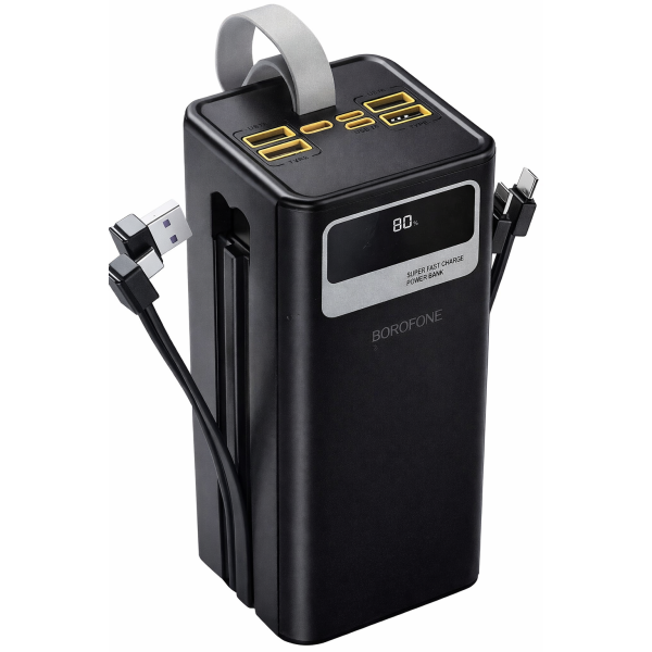 Портативний зарядний пристрій Power Bank BOROFONE DBT35B 50000 mAh, з вбудованими кабелями Black