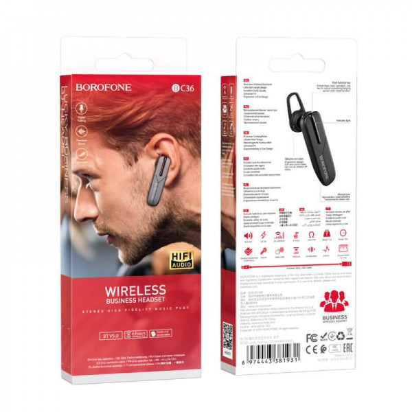 Bluetooth-гарнітура Borofone BC36 Lucky business Black