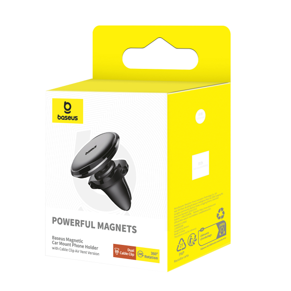 Автотримач Baseus Magnetic Car Mount Phone Holder with Cable Clip Air Vent Black