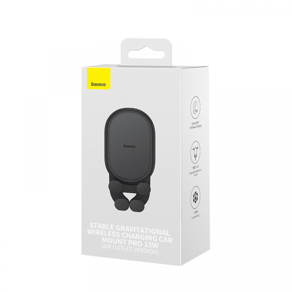 Бездротовий автомобільний зарядний пристрій-тримач Baseus Stable Gravitational Ws Charging Car Mount Pro 15W Black