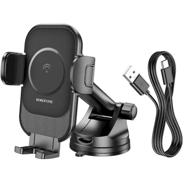 Автотримач з бездротовим ЗП BOROFONE BH203 (center console) 5W/7.5W/10W/15W чорний