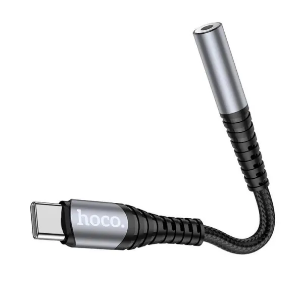 Кабель Переходник Hoco LS33 Type-C Digital 3.5 Аудио конвертер 0.12м Металлический Серый