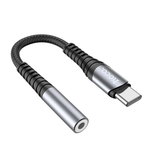 Кабель Переходник Hoco LS33 Type-C Digital 3.5 Аудио конвертер 0.12м Металлический Серый