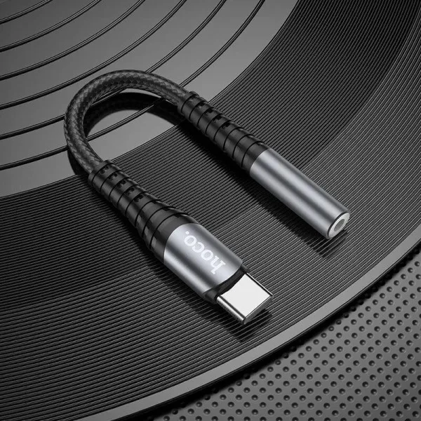 Кабель Переходник Hoco LS33 Type-C Digital 3.5 Аудио конвертер 0.12м Металлический Серый