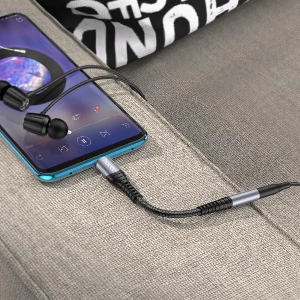 Кабель Переходник Hoco LS33 Type-C Digital 3.5 Аудио конвертер 0.12м Металлический Серый