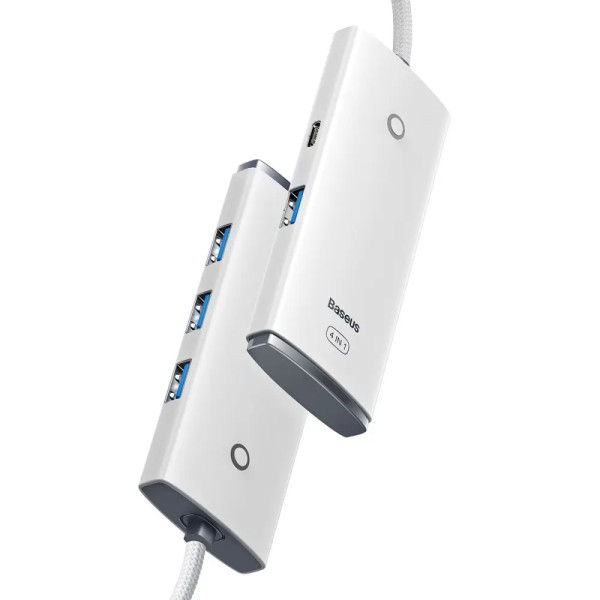USB-хаб Baseus Lite Series 4-Port Type-C HUB Adapter (Type-C to USB 3.0*4) (WKQX030302) 25cm White