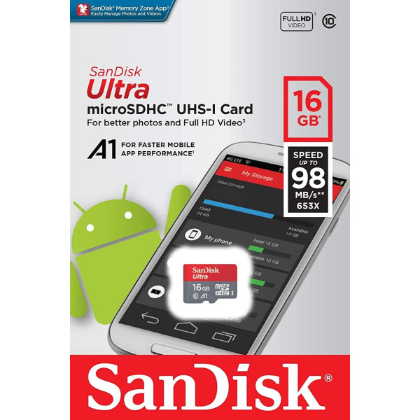 Карта памяти microSDHC SanDisk 16 ГБ 98 МБ/с Class 10