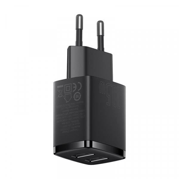 Мережевий зарядний пристрій Baseus Compact Charger 2U 10.5W Black