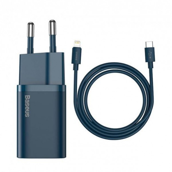 Мережевий зарядний пристрій Baseus Super Si Quick Charger 1C 20W/Simple Wisdom Data Cable Type-C to iP 1m Blue