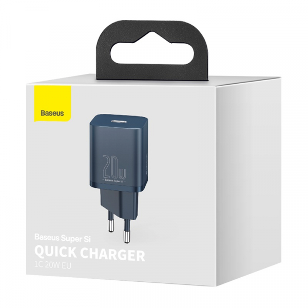 Мережевий зарядний пристрій Baseus Super Si Quick Charger 1C 20W/Simple Wisdom Data Cable Type-C to iP 1m Blue