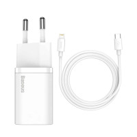 Сетевое зарядное устройство Baseus Super Si Quick Charger 1C 20W/Simple Wisdom Data Cable Type-C to iP 1m White