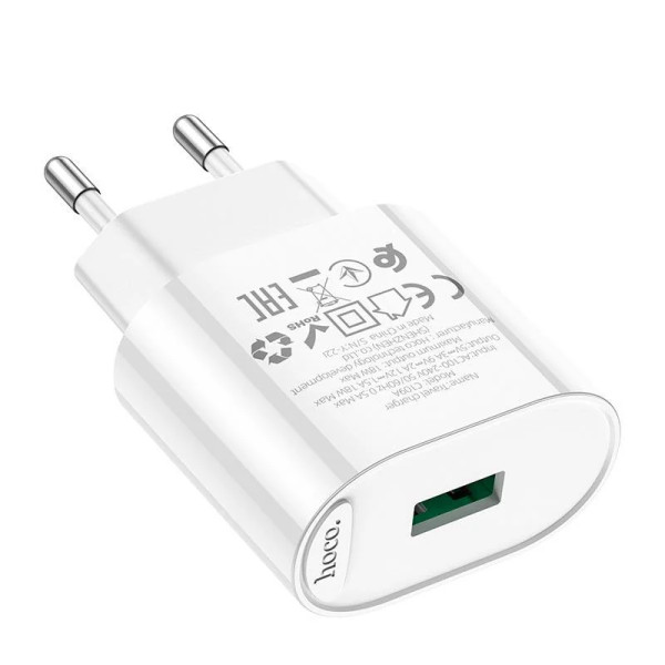 Мережевий зарядний пристрій HOCO C109A Fighter 1USB/18W/QC3.0 White
