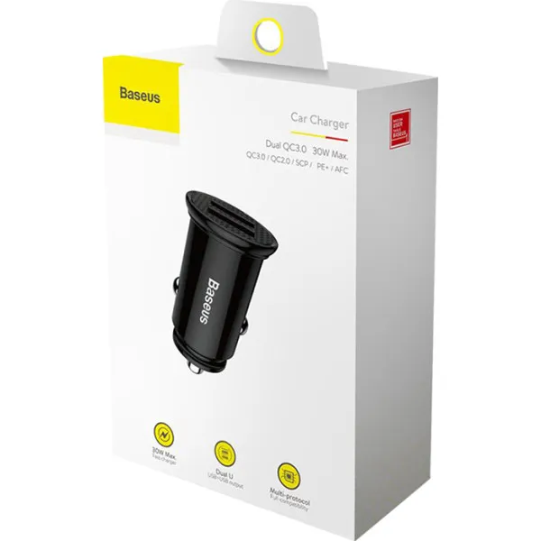 Автомобільний зарядний пристрій Baseus Circular Plastic PPS Dual QC3.0 2USB/5A/30W/QC3.0 Black CCALL-YD01