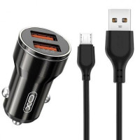 Автомобільний зарядний пристрій + кабель MicroUSB XO-CC48 Smart Metal 2USB, 2.4A