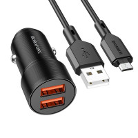 Автомобільний зарядний пристрій для телефона BOROFON BZ19 Widsom 2USB/2.4A +Cable Micro black